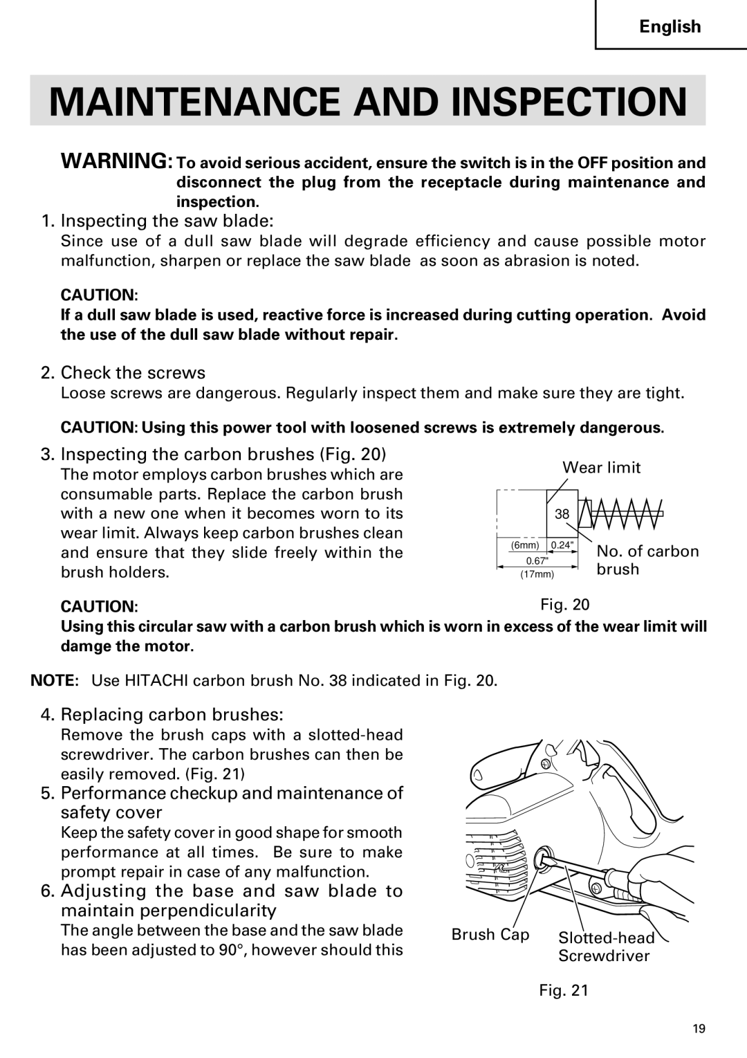 Hitachi C 7SB2, C 7BD2 instruction manual Maintenance and Inspection 