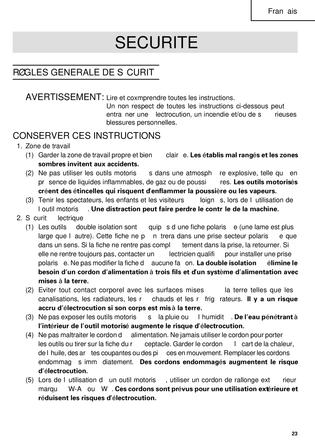 Hitachi C 7SB2, C 7BD2 instruction manual Securite, Règles Generale DE Sécurité, Conserver CES Instructions 