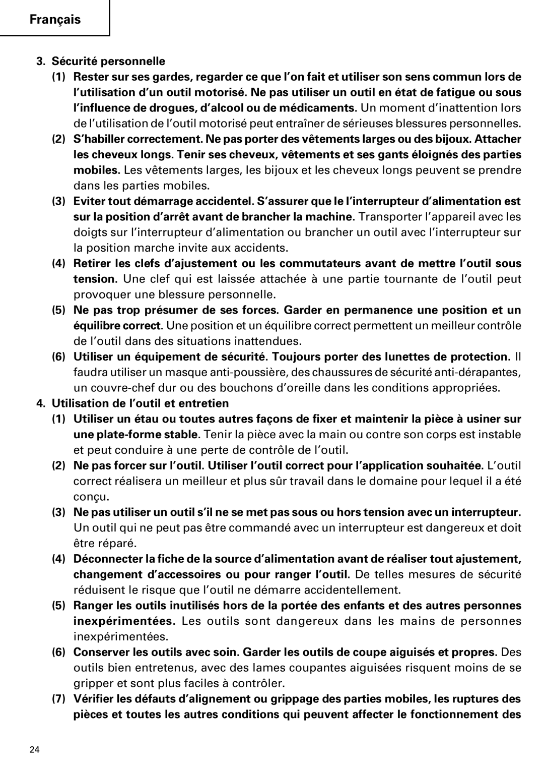 Hitachi C 7BD2, C 7SB2 instruction manual Sécurité personnelle 