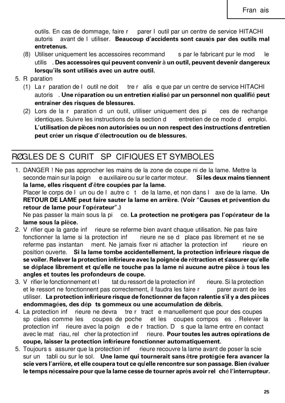 Hitachi C 7SB2, C 7BD2 instruction manual Règles DE Sécurité Spécifiques ET Symboles 