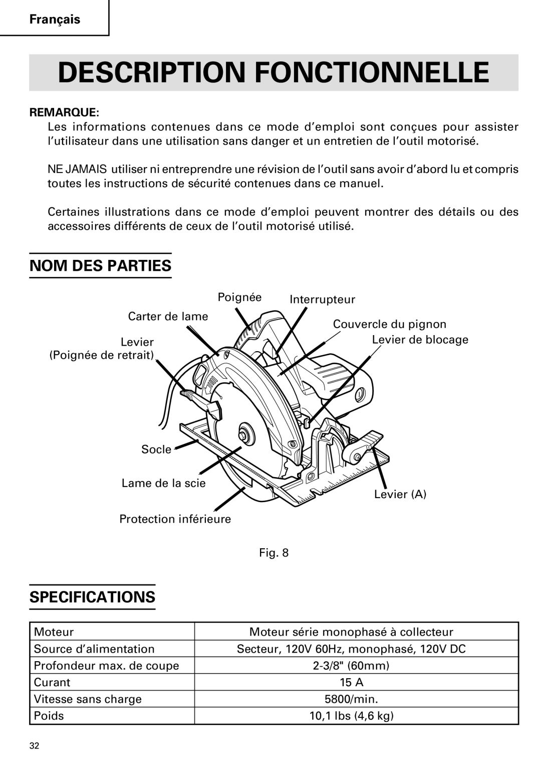 Hitachi C 7BD2, C 7SB2 instruction manual Description Fonctionnelle, NOM DES Parties 