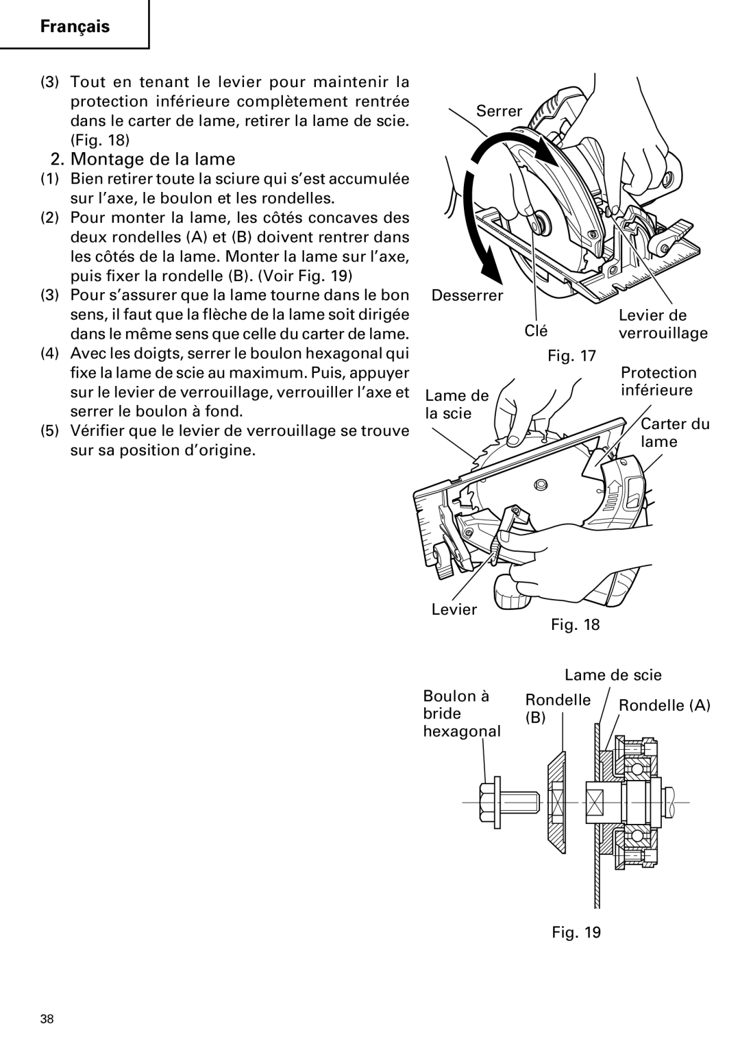 Hitachi C 7BD2, C 7SB2 instruction manual Montage de la lame 