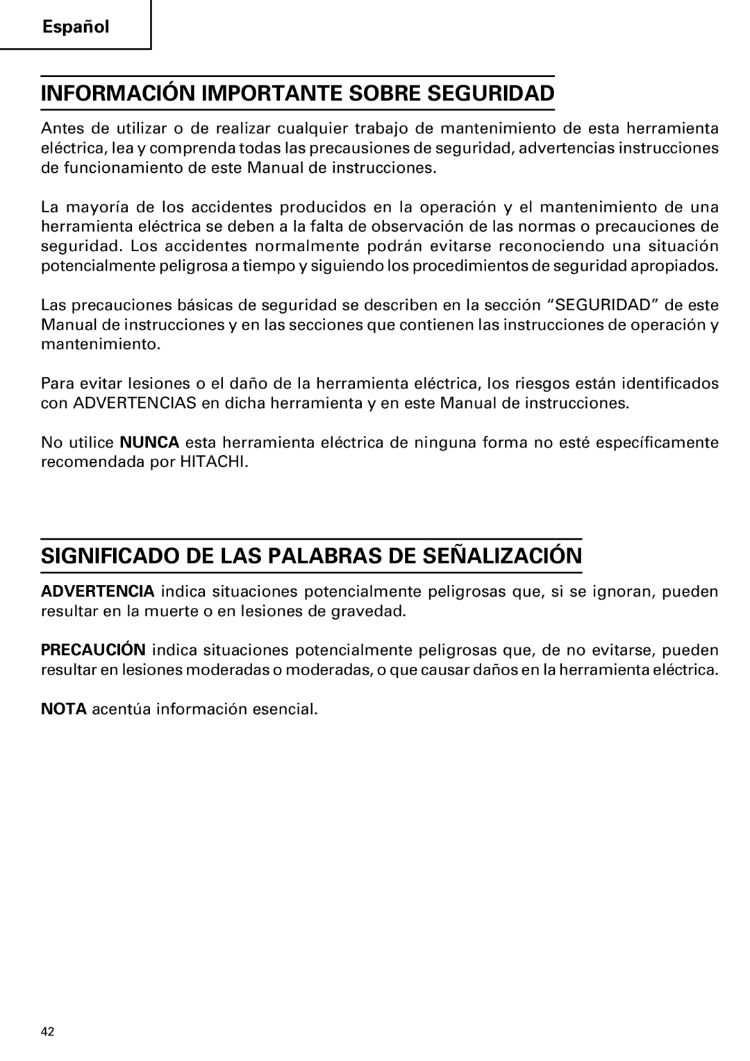 Hitachi C 7BD2, C 7SB2 Información Importante Sobre Seguridad, Significado DE LAS Palabras DE Señalización 