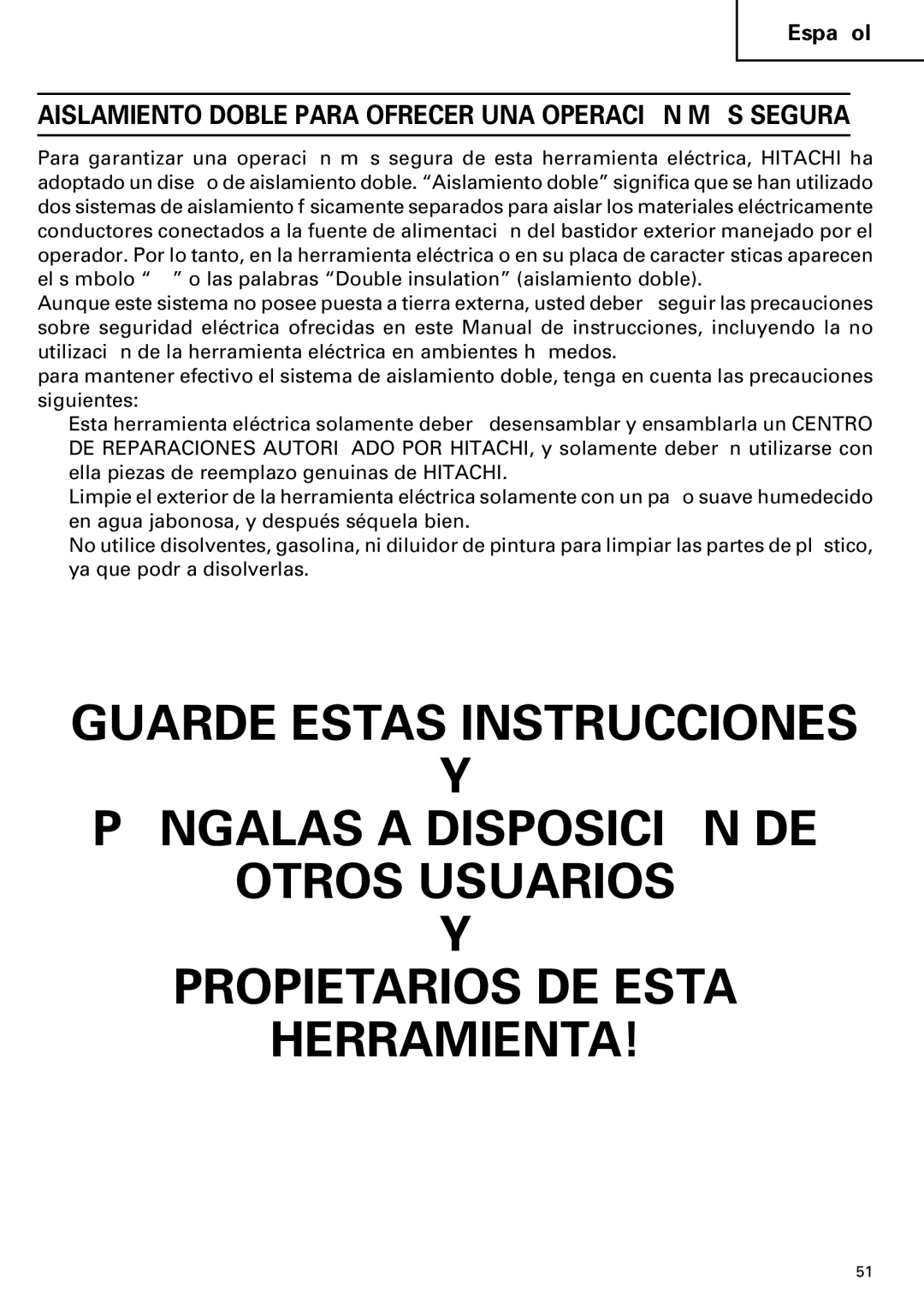 Hitachi C 7SB2, C 7BD2 instruction manual Aislamiento Doble Para Ofrecer UNA Operación MÁS Segura 