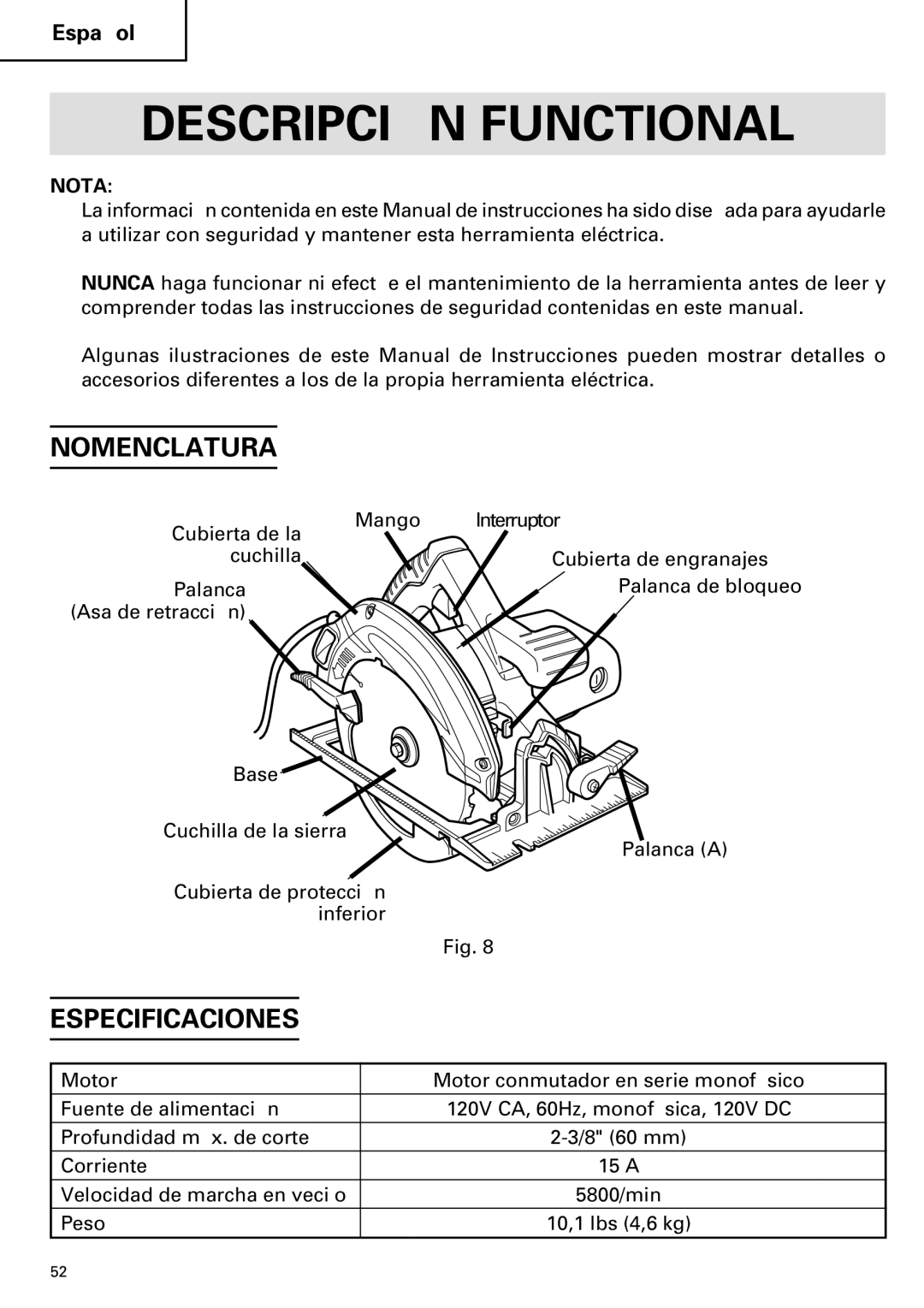 Hitachi C 7BD2, C 7SB2 instruction manual Descripción Functional, Nomenclatura, Especificaciones 