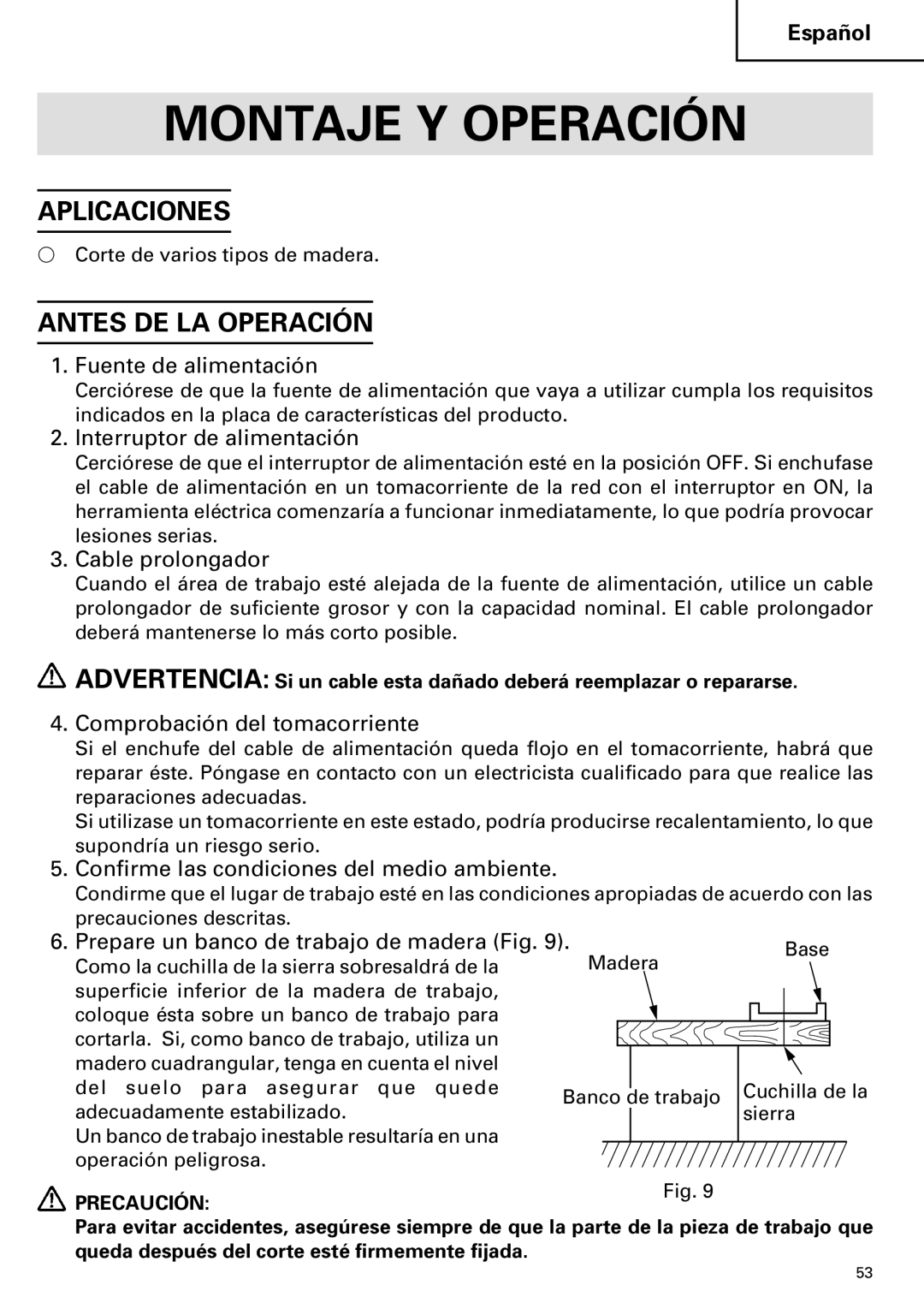 Hitachi C 7SB2, C 7BD2 instruction manual Montaje Y Operación, Aplicaciones, Antes DE LA Operación 