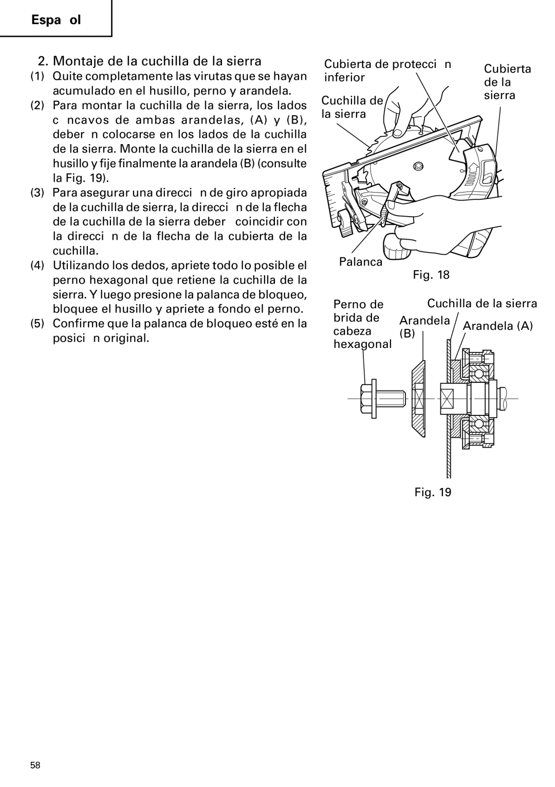 Hitachi C 7BD2, C 7SB2 instruction manual Montaje de la cuchilla de la sierra 