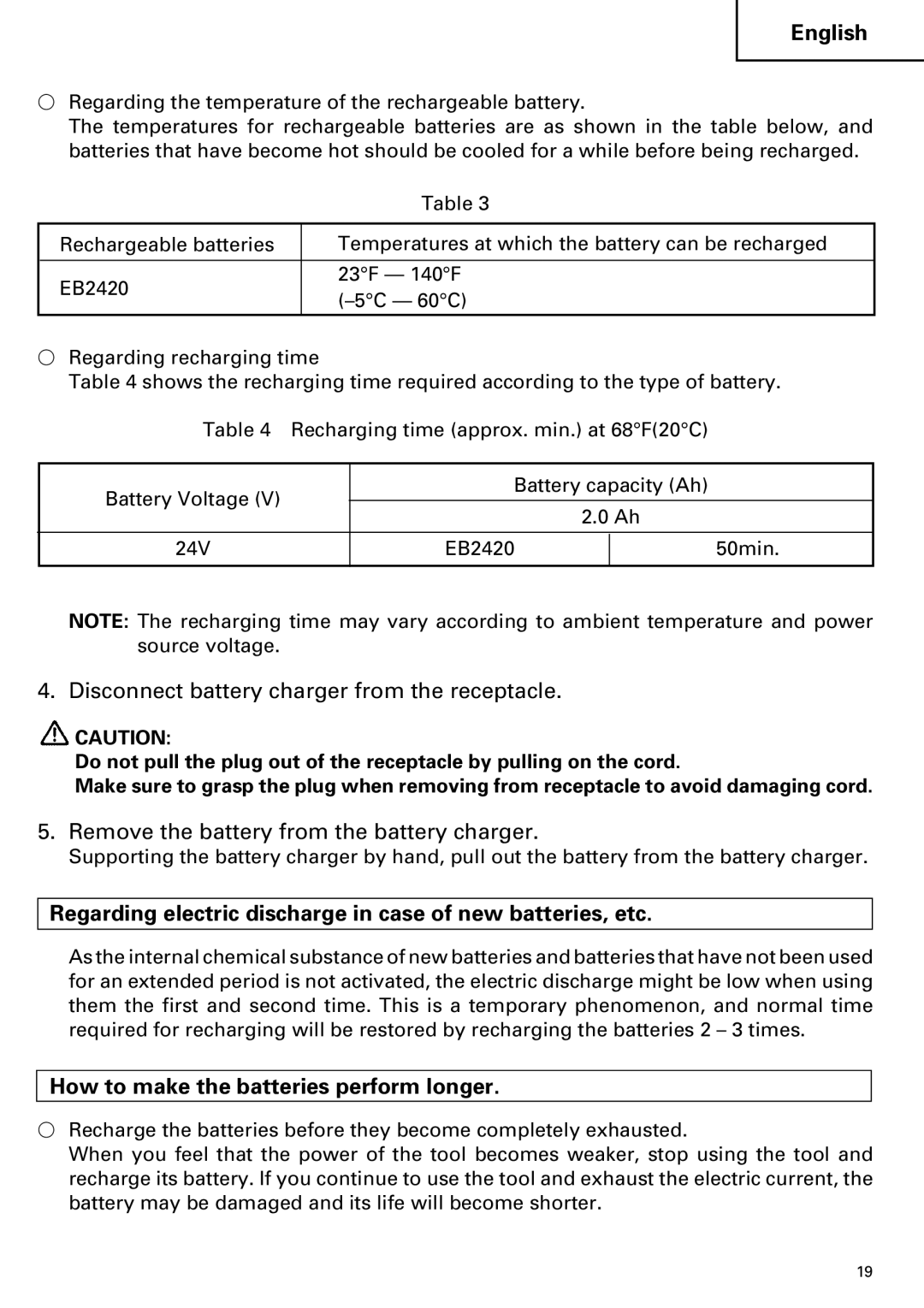 Hitachi C 7D instruction manual Disconnect battery charger from the receptacle, Remove the battery from the battery charger 