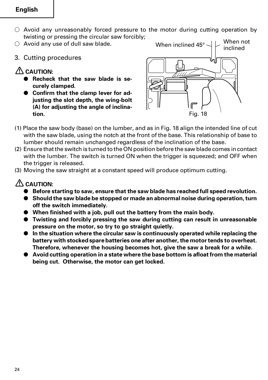 Hitachi C 7D instruction manual Cutting procedures 