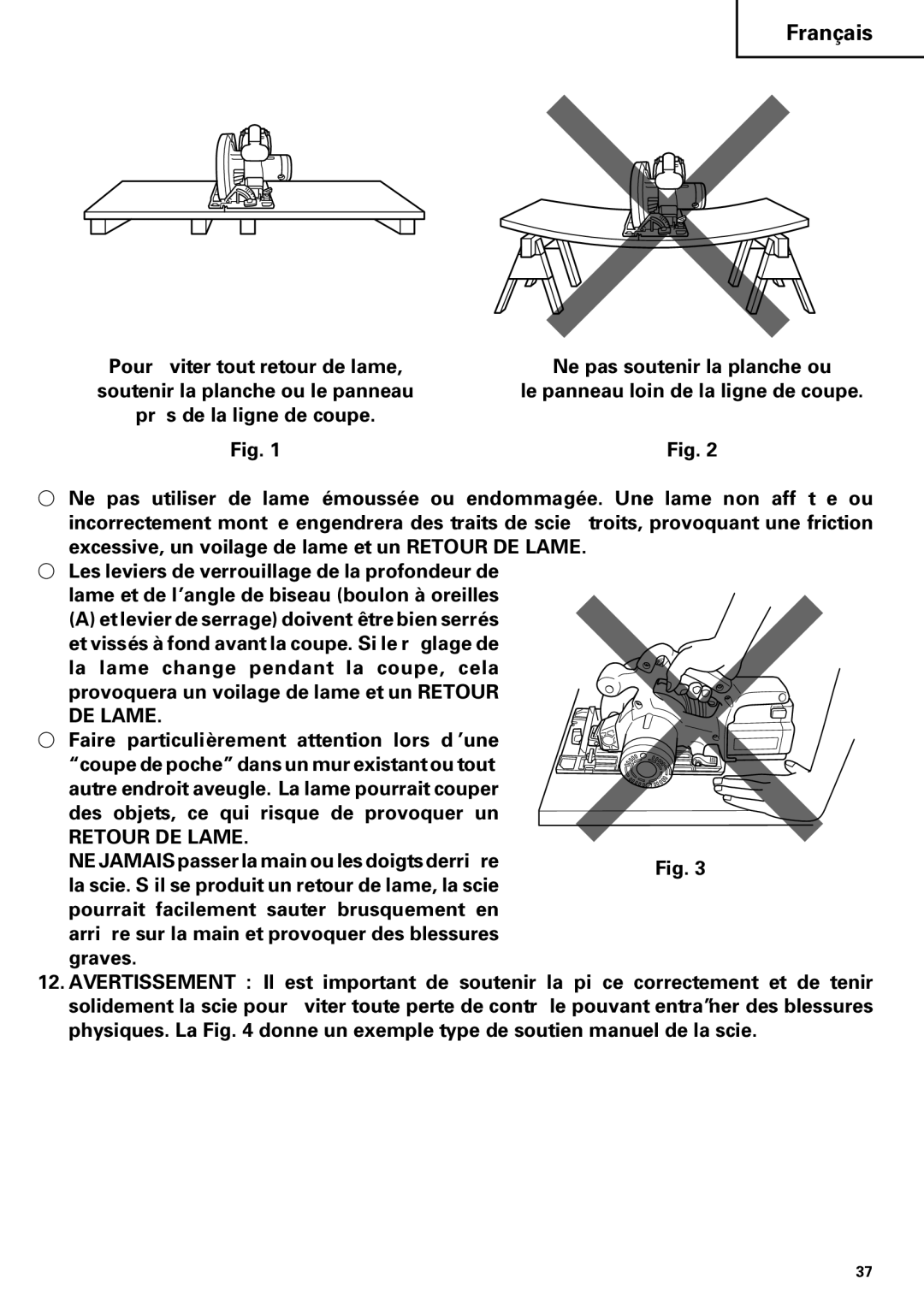 Hitachi C 7D instruction manual Retour DE Lame 