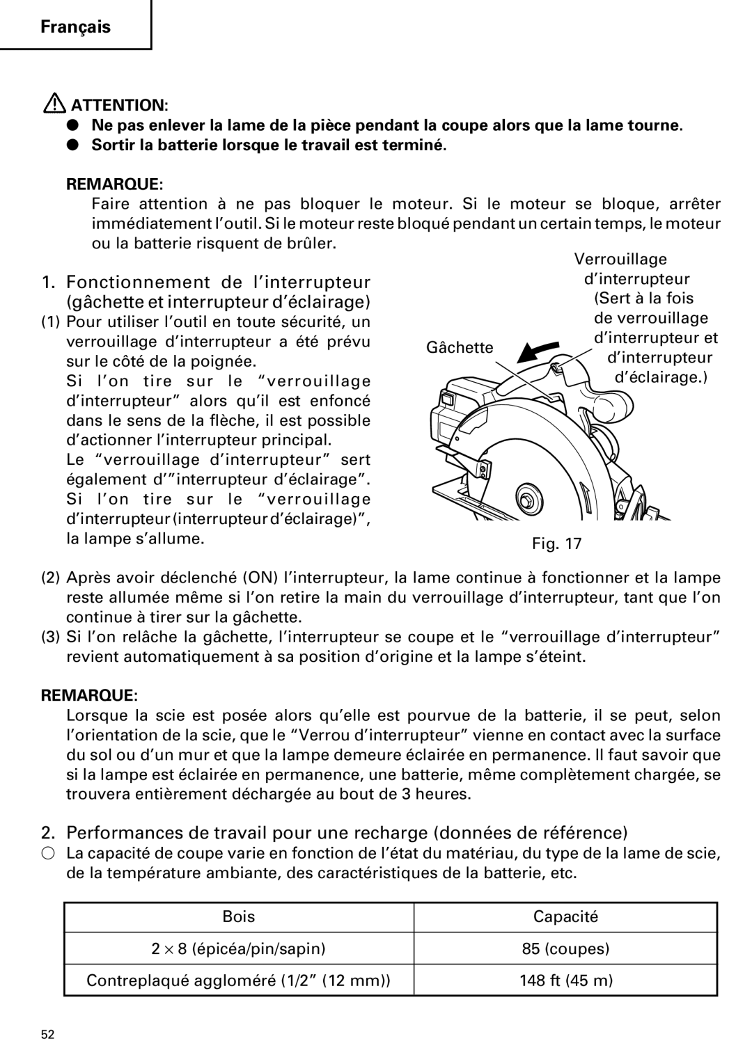 Hitachi C 7D instruction manual Contreplaqué aggloméré 1/2 12 mm 148 ft 45 m 