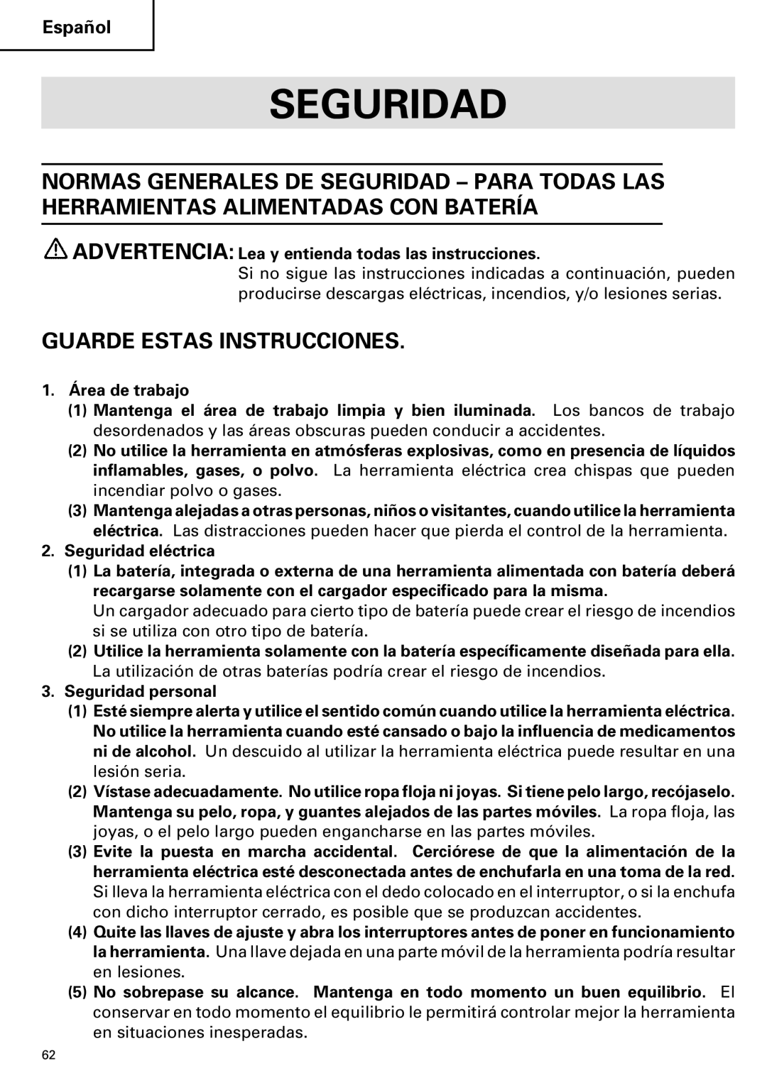 Hitachi C 7D instruction manual Seguridad, Guarde Estas Instrucciones, Advertencia Lea y entienda todas las instrucciones 