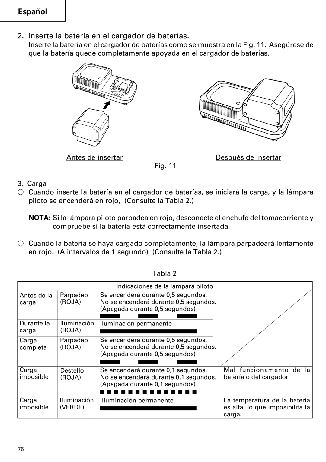 Hitachi C 7D instruction manual Inserte la batería en el cargador de baterías, Roja 