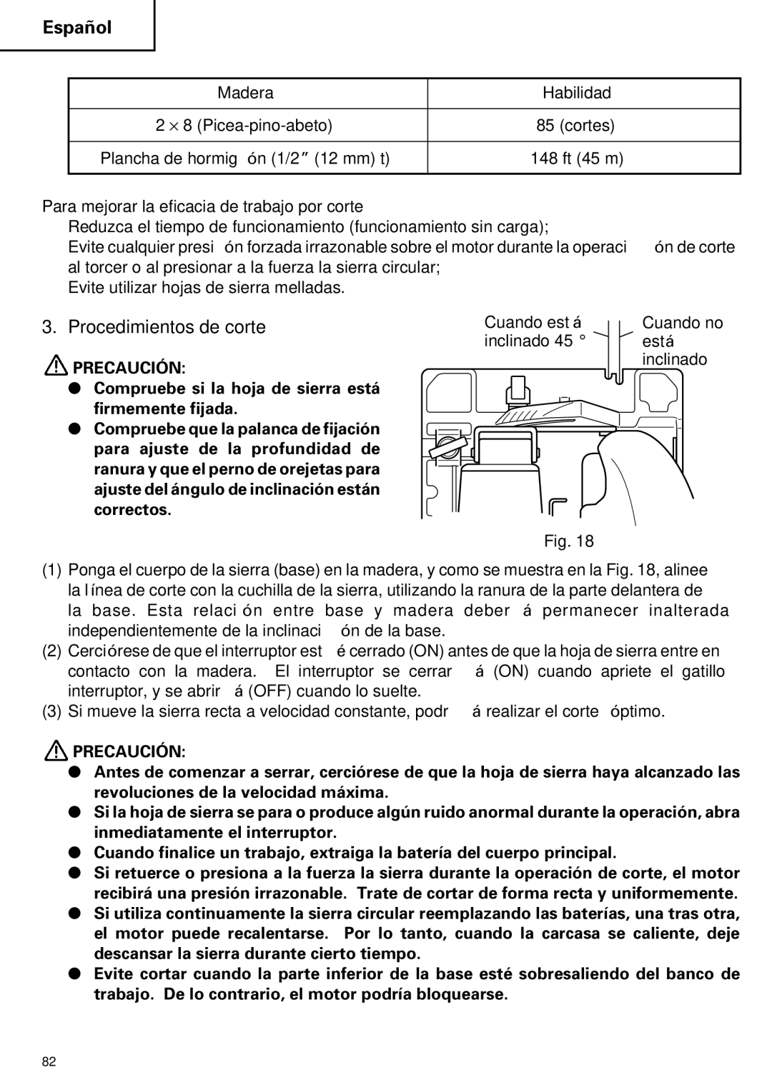 Hitachi C 7D instruction manual Procedimientos de corte 