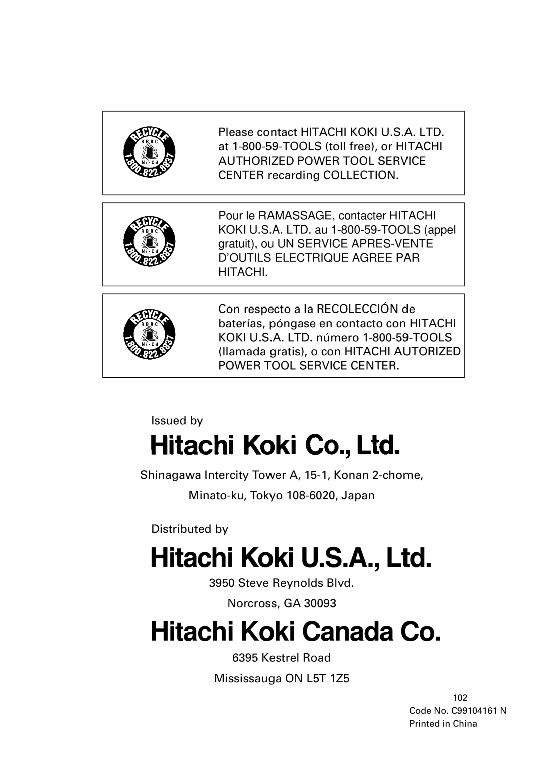 Hitachi C 7D instruction manual Hitachi Koki Canada Co 