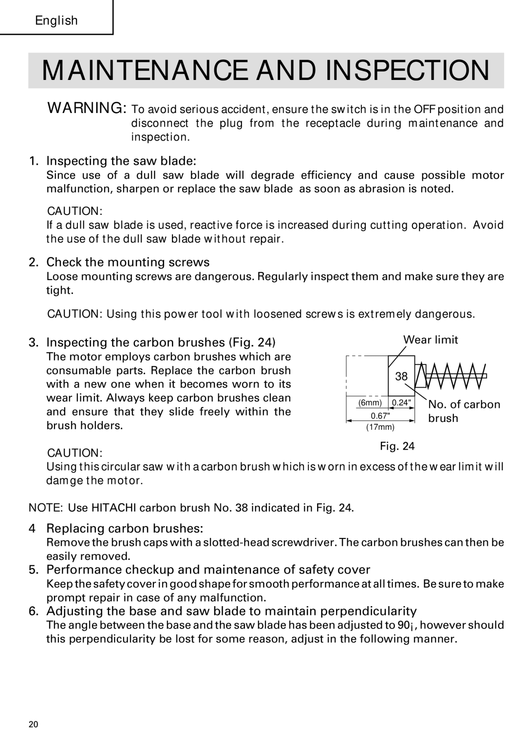 Hitachi C 7YA instruction manual Maintenance and Inspection 