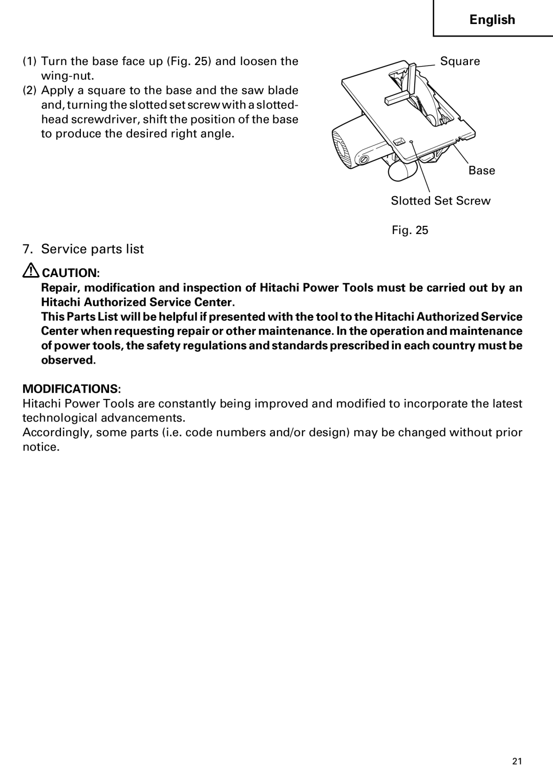 Hitachi C 7YA instruction manual Service parts list, Modifications 