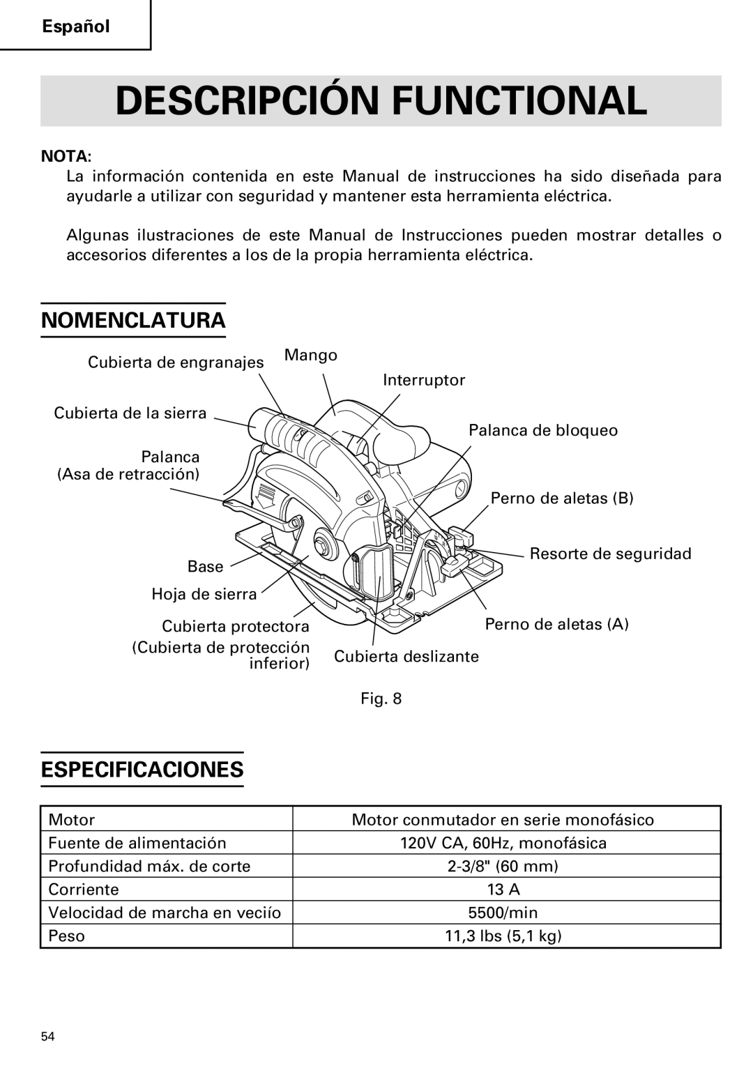 Hitachi C 7YA instruction manual Descripción Functional, Nomenclatura, Especificaciones, Nota 