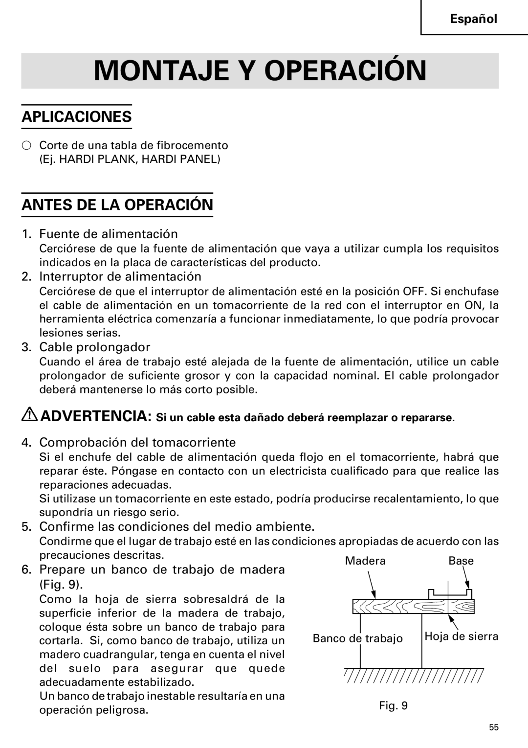 Hitachi C 7YA instruction manual Montaje Y Operación, Aplicaciones, Antes DE LA Operación 