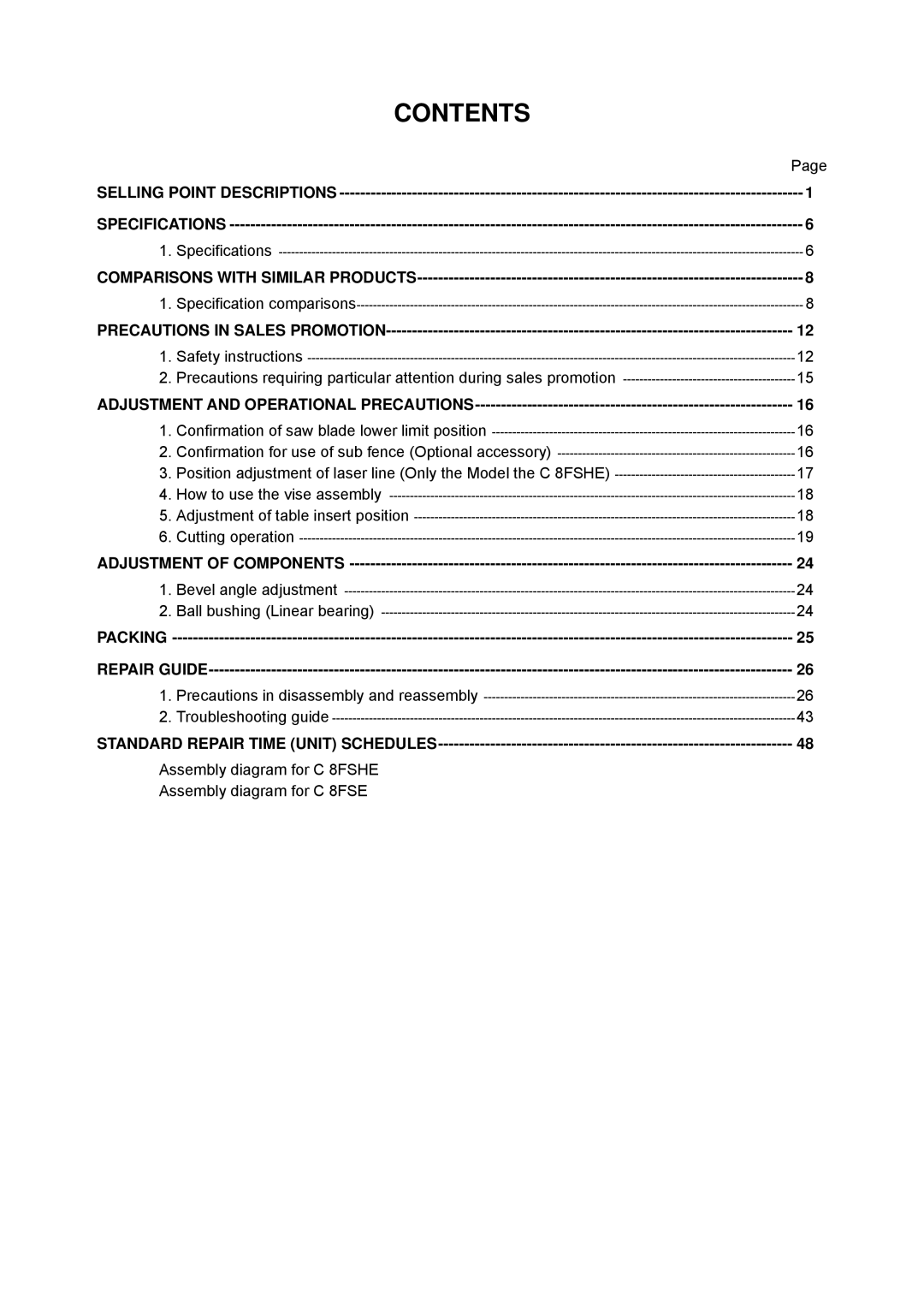 Hitachi C 8FSHE, C 8FSE specifications Contents 