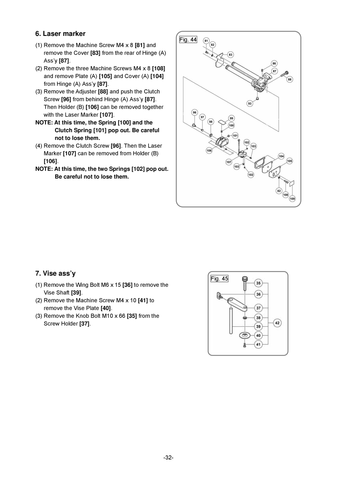 Hitachi C 8FSHE, C 8FSE specifications Laser marker, Vise ass’y 