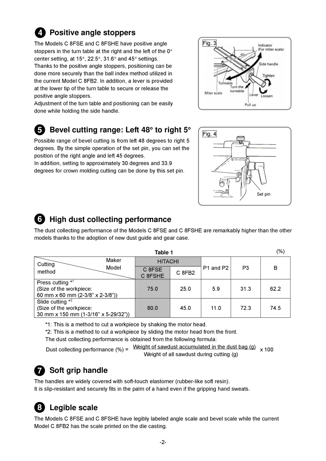 Hitachi C 8FSHE, C 8FSE specifications Positive angle stoppers 