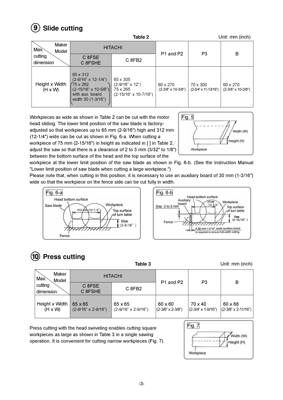 Hitachi C 8FSE, C 8FSHE specifications Slide cutting 