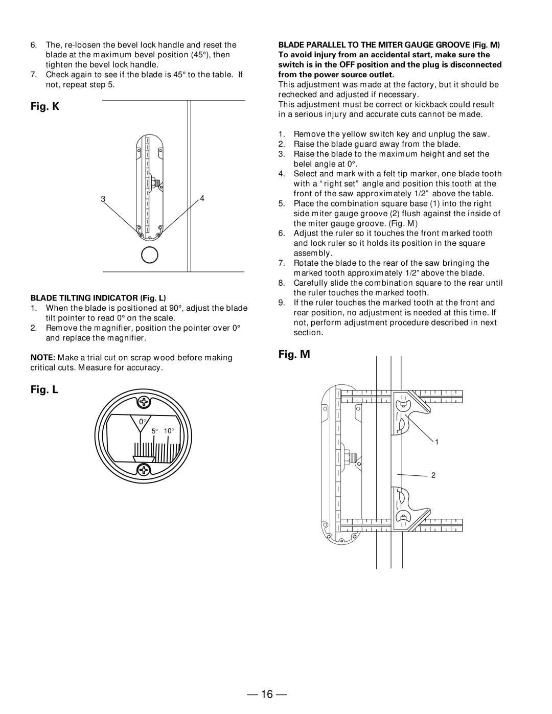 Hitachi C10FL instruction manual Fig. K, Blade Tilting Indicator Fig. L 