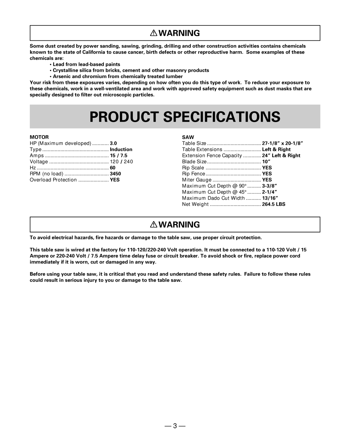 Hitachi C10FL instruction manual Product Specifications, Motor SAW, Yes 