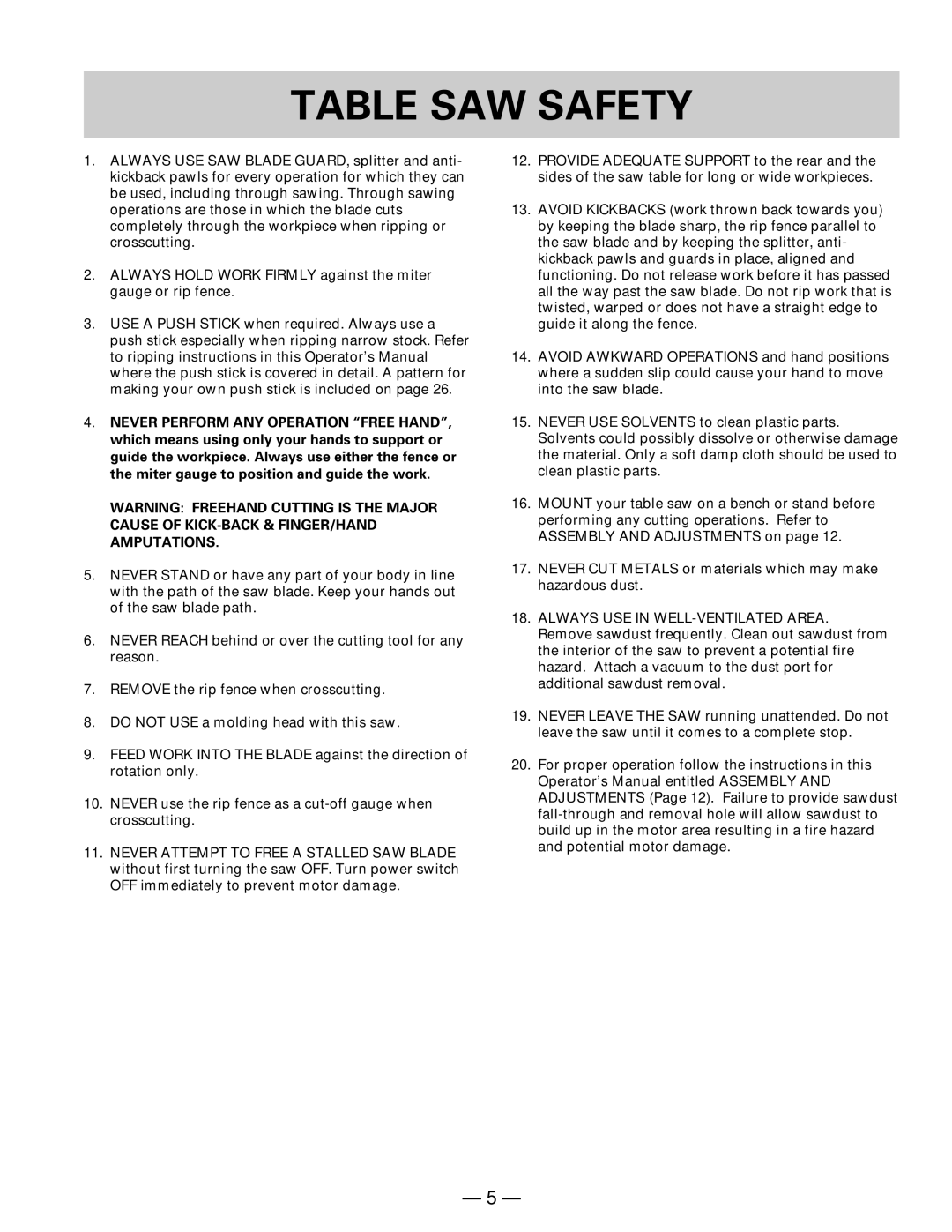 Hitachi C10FL instruction manual Table SAW Safety 