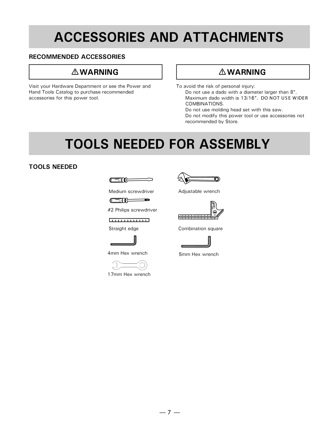 Hitachi C10FL instruction manual Accessories and Attachments, Tools Needed for Assembly, Recommended Accessories 