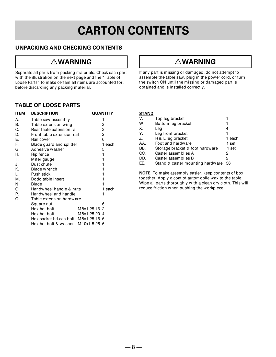 Hitachi C10FL instruction manual Carton Contents 