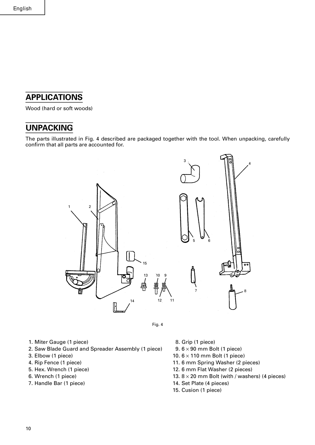 Hitachi C10RA2 instruction manual Applications, Unpacking 