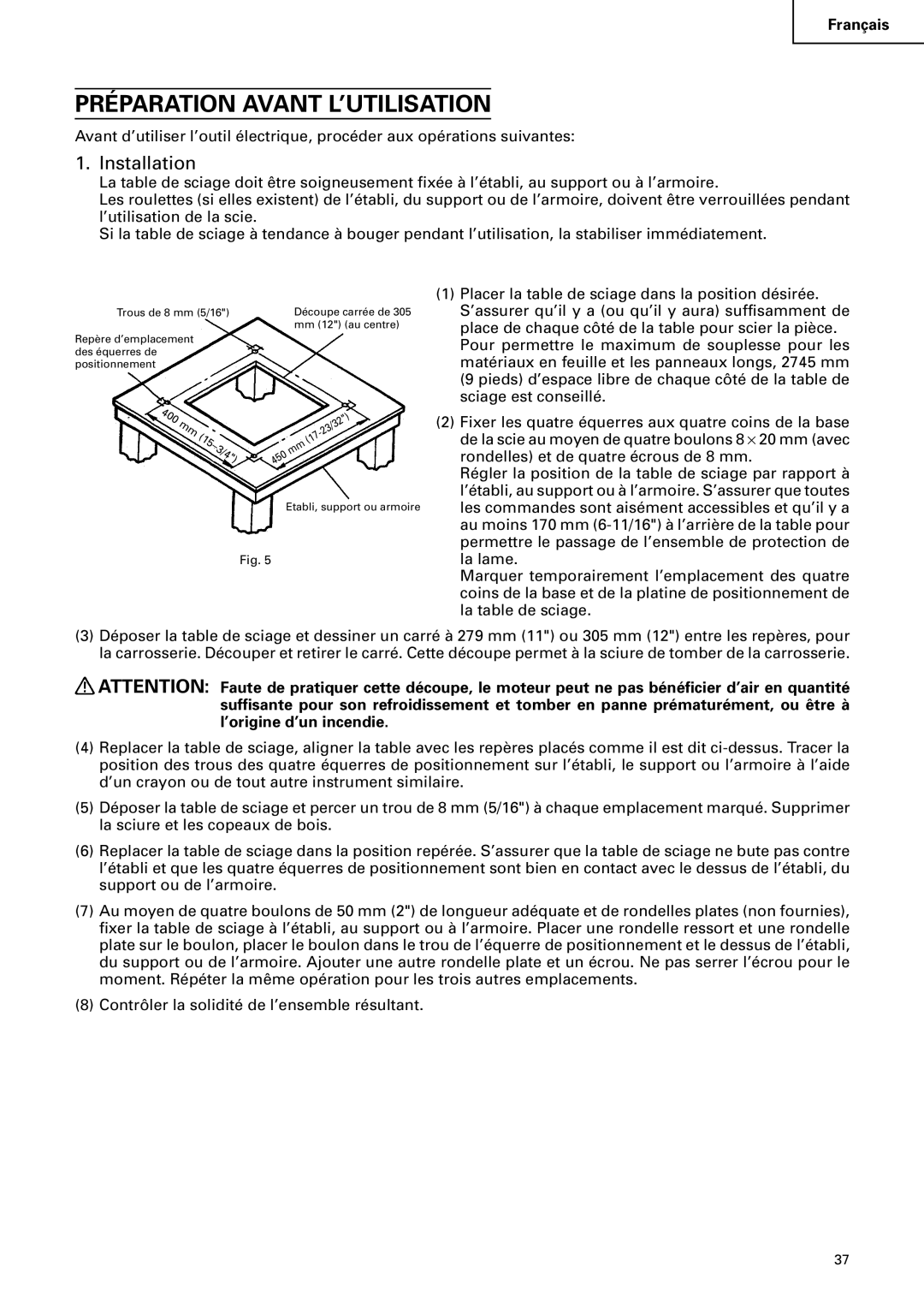 Hitachi C10RA2 instruction manual Préparation Avant L’UTILISATION, Installation 