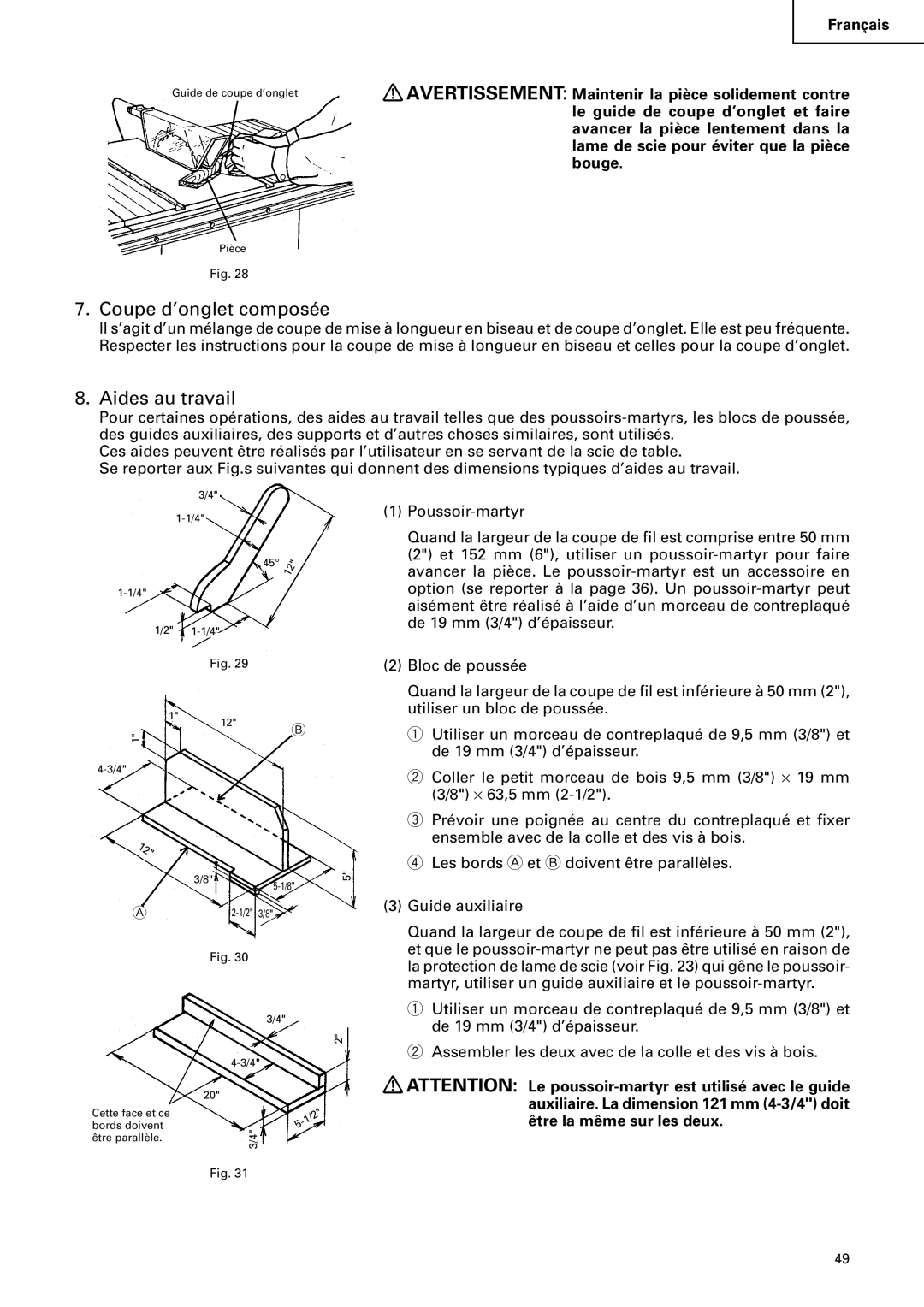 Hitachi C10RA2 instruction manual Coupe d’onglet composée, Aides au travail 