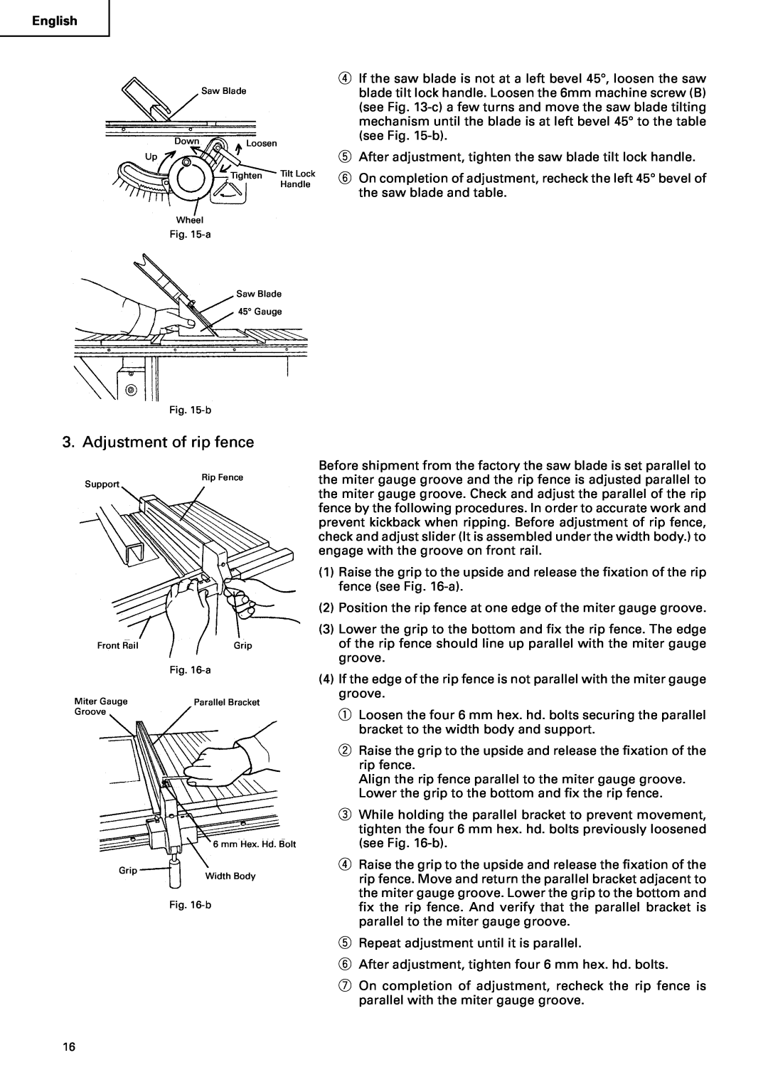 Hitachi C10RA2 instruction manual Adjustment of rip fence, b 