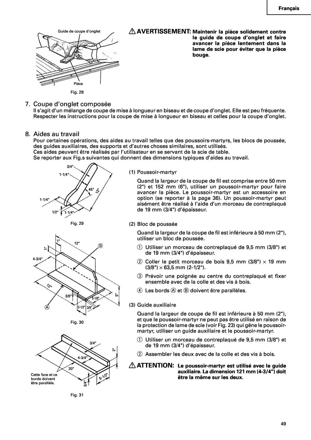 Hitachi C10RA2 instruction manual Coupe d’onglet composée, Aides au travail 