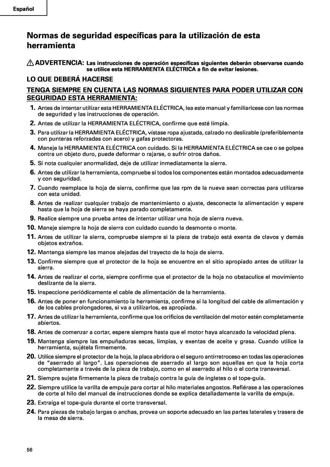 Hitachi C10RA2 instruction manual Lo Que Deberá Hacerse 