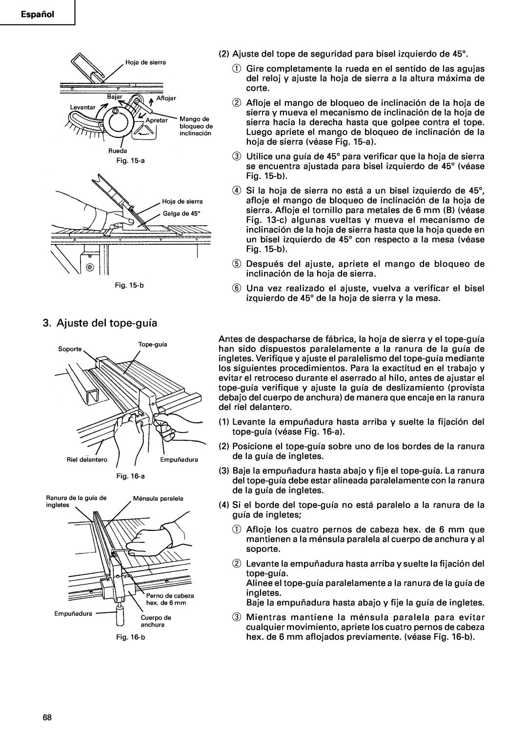 Hitachi C10RA2 instruction manual Ajuste del tope-guía, Español 