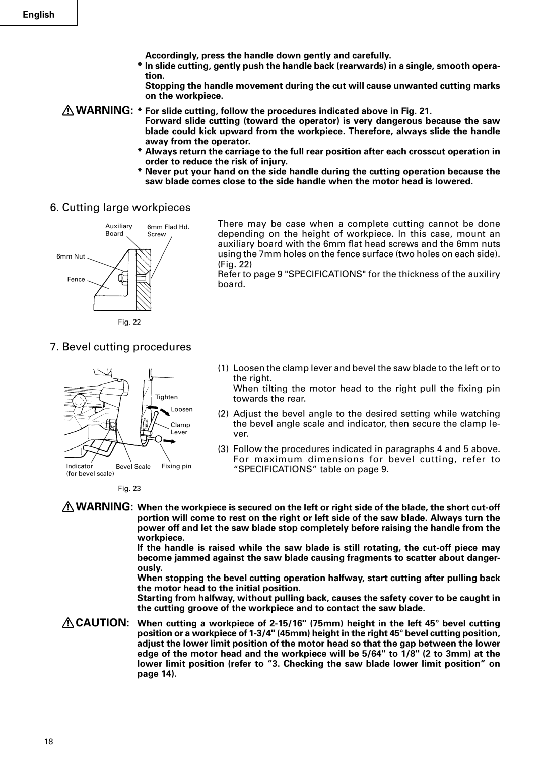 Hitachi C12FSA instruction manual Cutting large workpieces, Bevel cutting procedures 