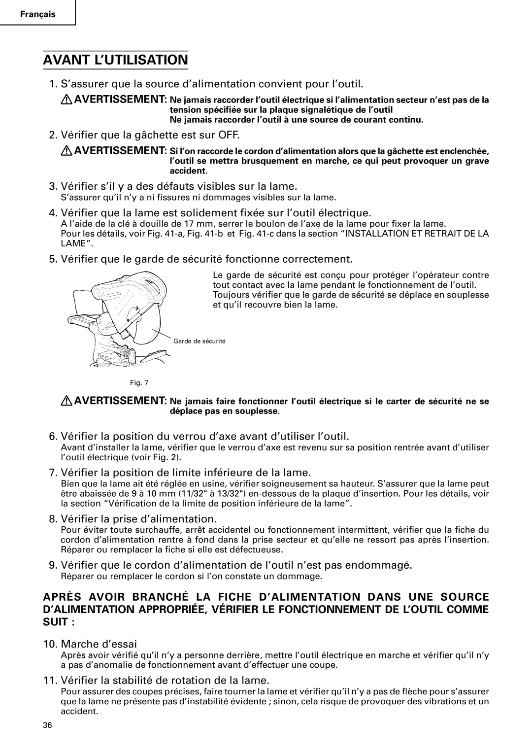 Hitachi C12FSA instruction manual Avant L’UTILISATION 