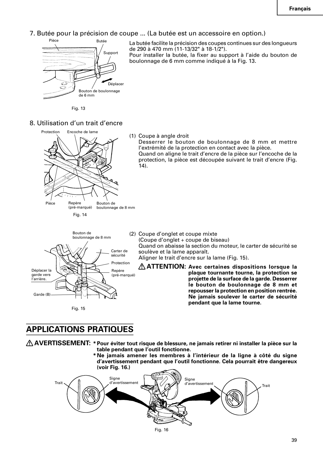 Hitachi C12FSA instruction manual Applications Pratiques, Utilisation d’un trait d’encre 