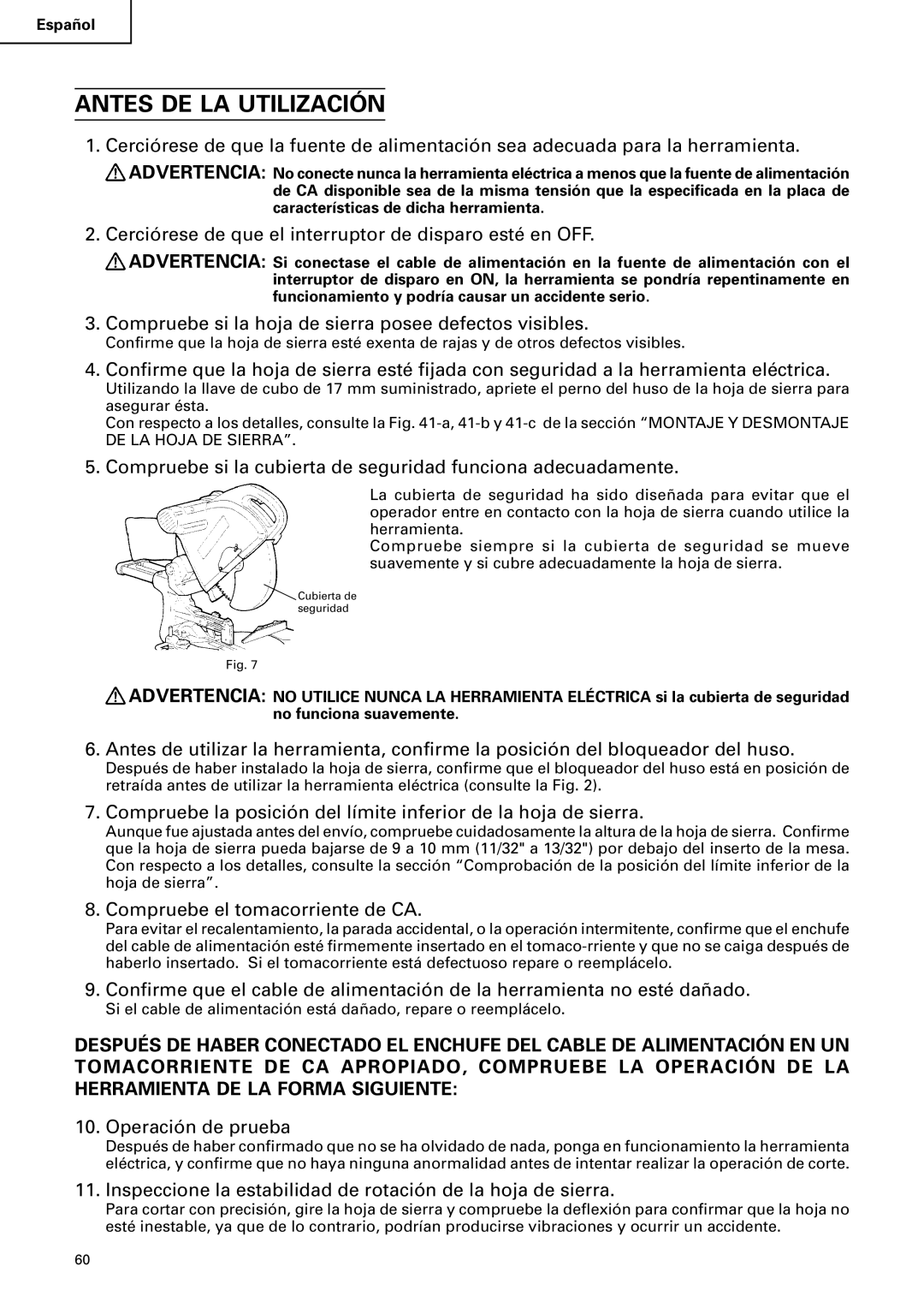 Hitachi C12FSA instruction manual Antes DE LA Utilización 