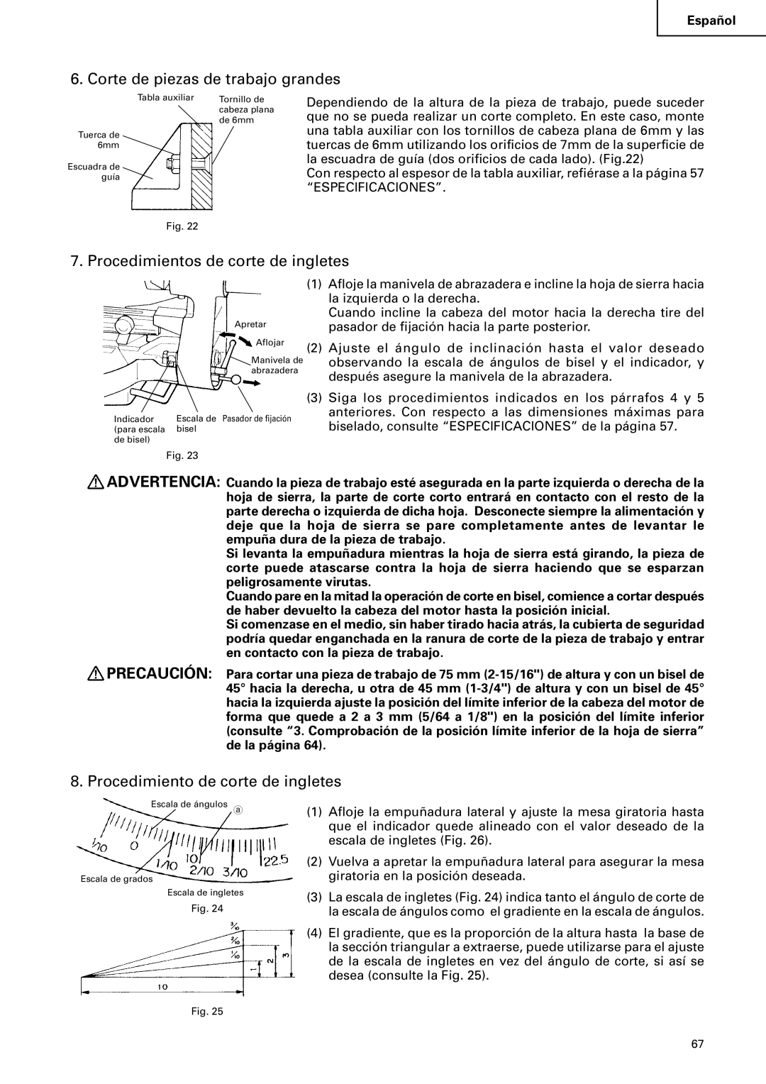 Hitachi C12FSA Corte de piezas de trabajo grandes, Procedimientos de corte de ingletes, Procedimiento de corte de ingletes 