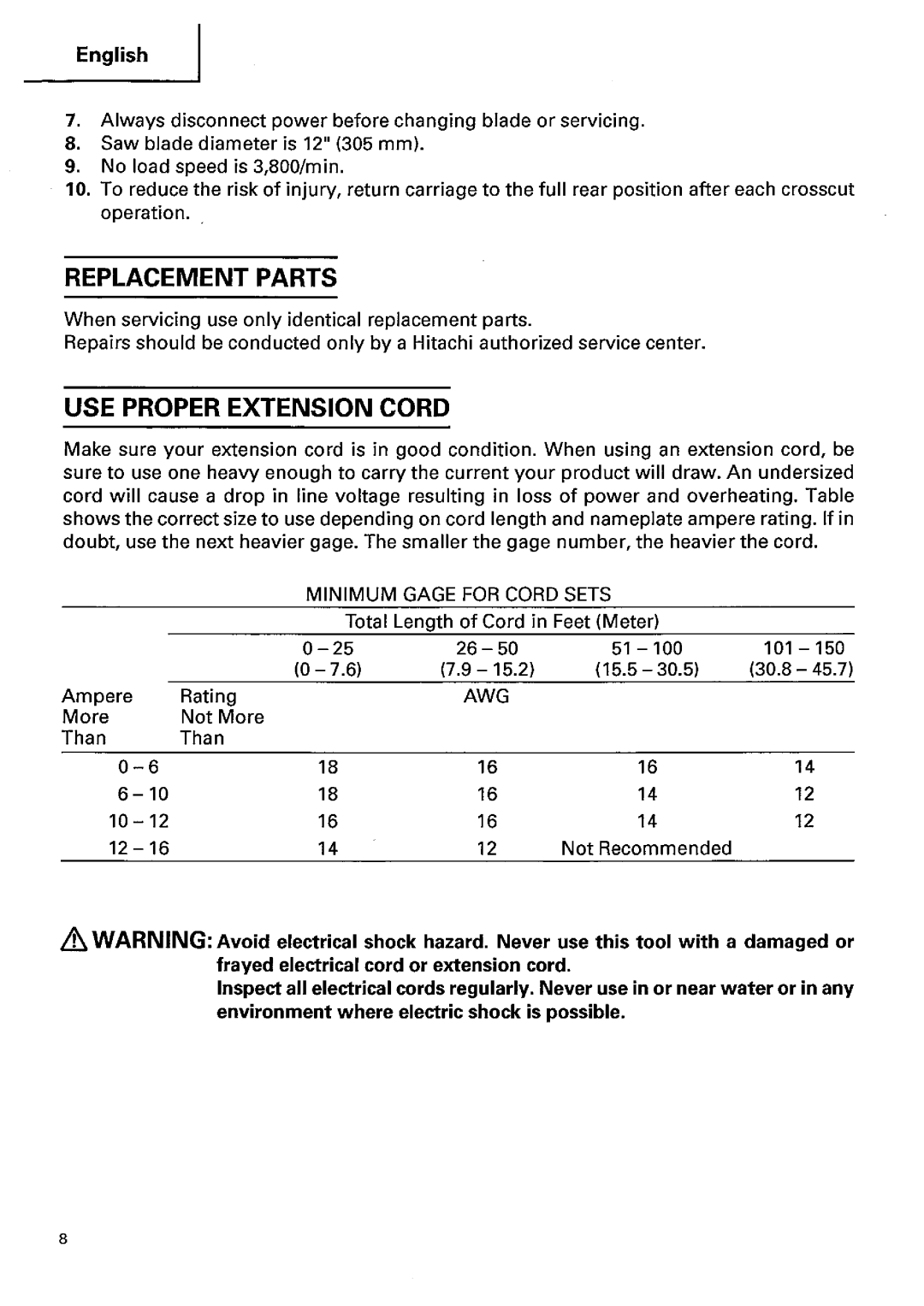 Hitachi c12rsh, c12lsh manual 