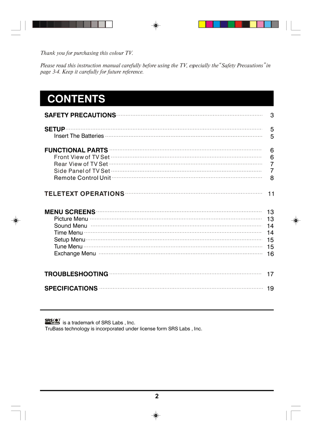 Hitachi C29-F880SN manual Contents 