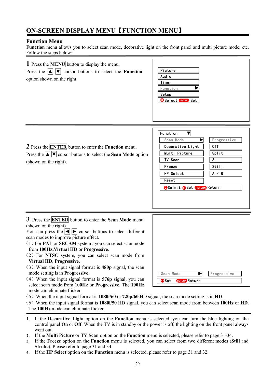 Hitachi C50-FD7000, C43-FD7000 instruction manual ON-SCREEN Display Menu Function Menu 