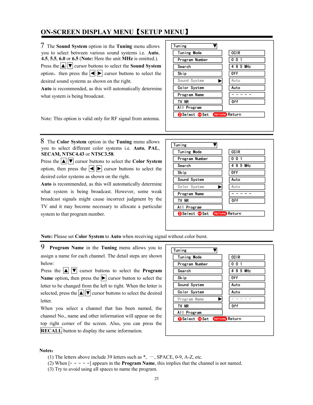 Hitachi C43-FL9000, C52-WD9000 instruction manual 5.5, 6.0 or 6.5 Note Here the unit MHz is omitted 