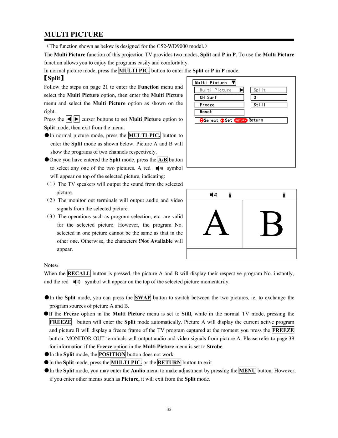 Hitachi C43-FL9000, C52-WD9000 instruction manual Multi Picture 