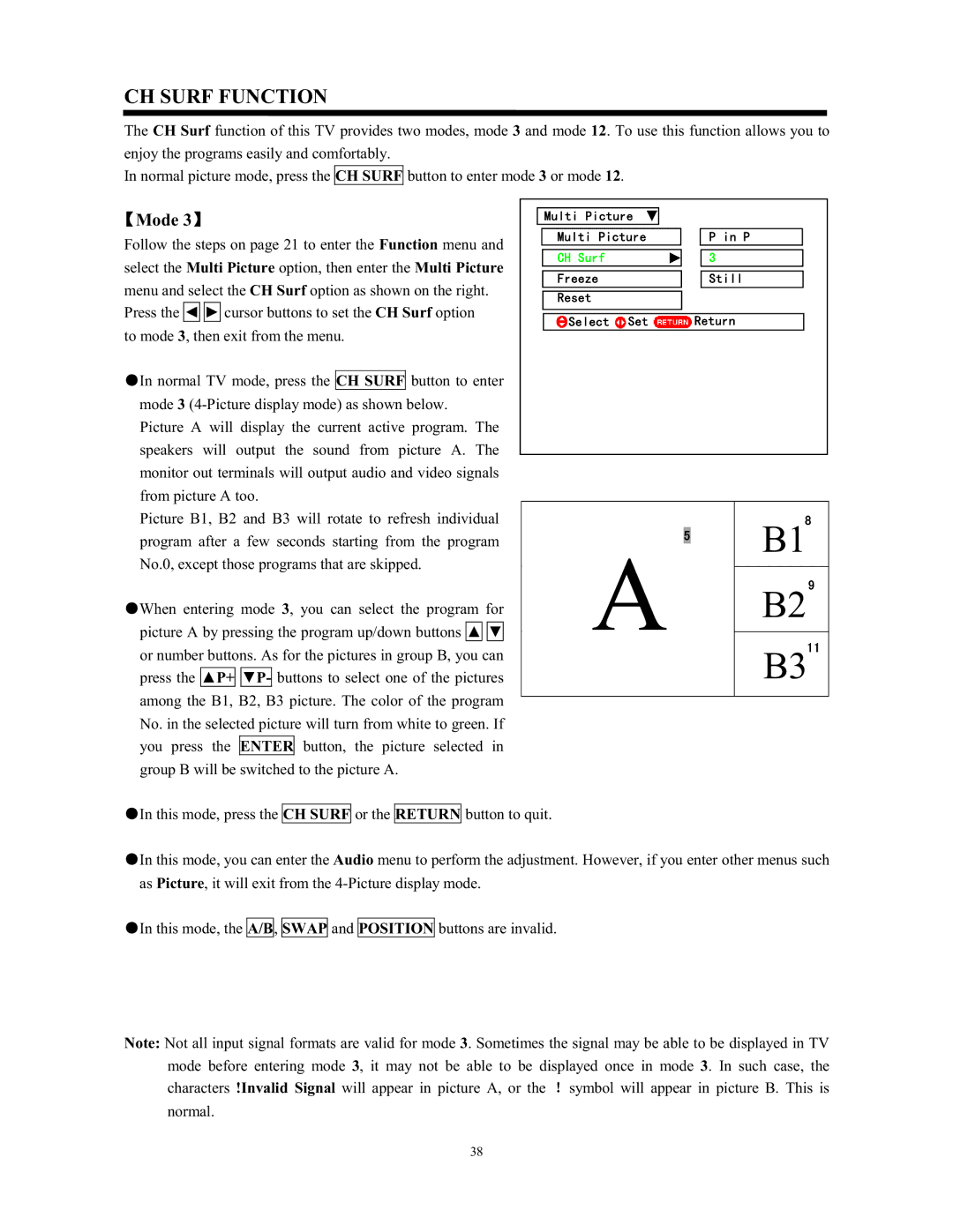 Hitachi C52-WD9000, C43-FL9000 instruction manual CH Surf Function, Mode 